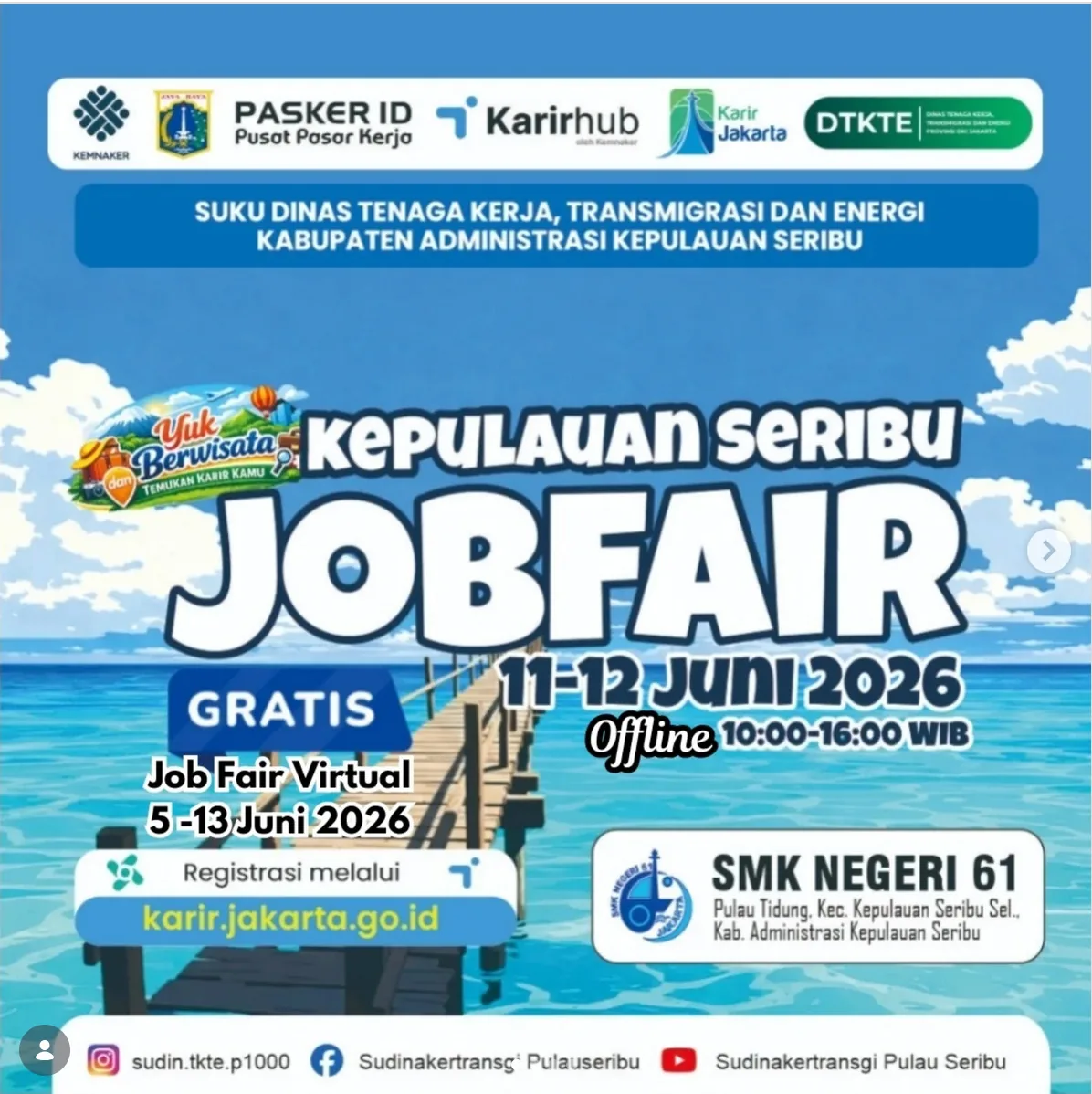 Job Fair Kabupaten Humbang Hasundutan 2026 (Suku Dinas TKTE Wilayah Kepulauan Seribu) : 10-11 Juni 2026